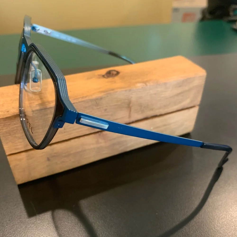 MOREL 101980 Col BG02 Blue & Black 51mm Titanium Hexagon Eyeglasses
